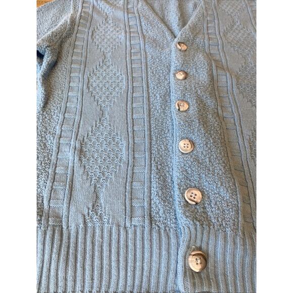 VINTAGE Grandpa Cardigan Sweater Mens M Sky Blue Grunge Cobain Union Made USA - Picture 5 of 10